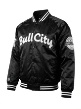 Load image into Gallery viewer, (PRESALE)     BULL CITY Draft Day Satin Jacket (Gloss Black)